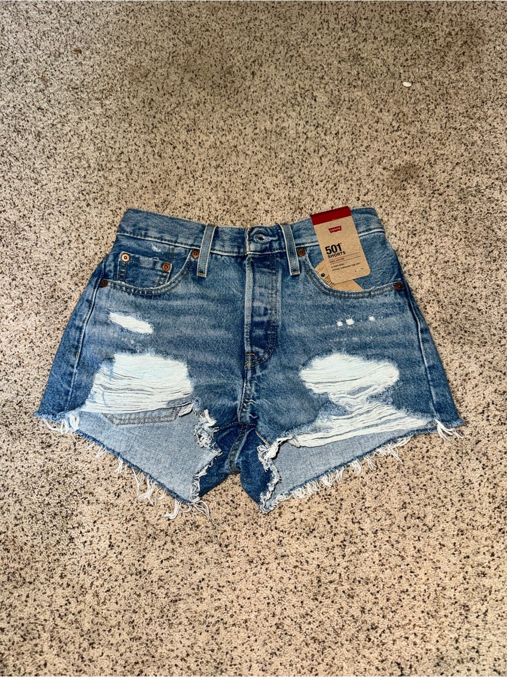 Levi's Distressed High-Rise Denim Shorts - Light Blue
